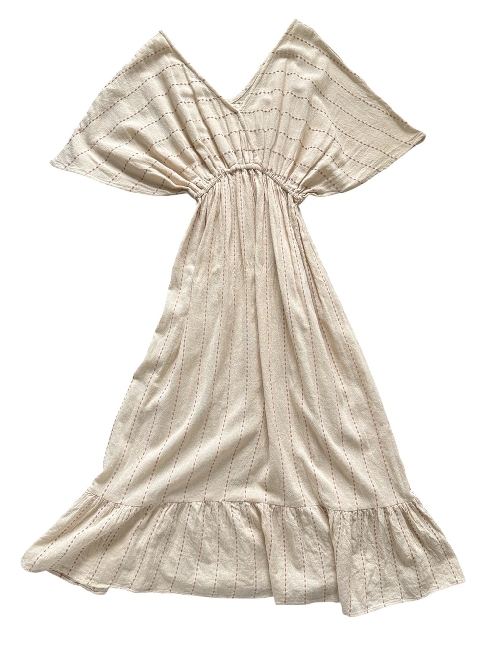 World Market Boho Cotton Midi Dress S/M Flutter Sleeve Neutral